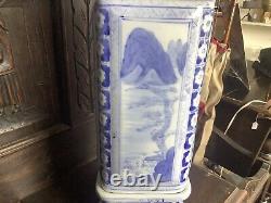 Antique Chinese Tongzhi Blue And White Porcelain Square Vase On Base & Seal Mark