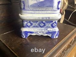 Antique Chinese Tongzhi Blue And White Porcelain Square Vase On Base & Seal Mark