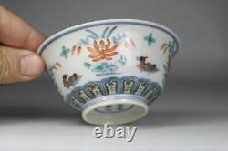 Antique Chinese Yongzheng Mark(but later) Doucai Lotus Pond Bowl Republic Period