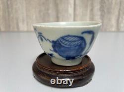 Antique Chinese blue and white porcelain tea cup Qing Dynasty