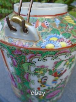 Antique Chinese cantonese hand painted porcelain bowl and teapot