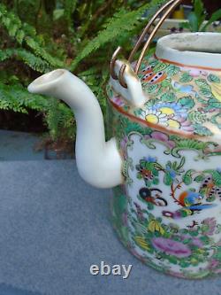 Antique Chinese cantonese hand painted porcelain bowl and teapot