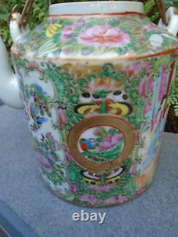 Antique Chinese cantonese hand painted porcelain bowl and teapot