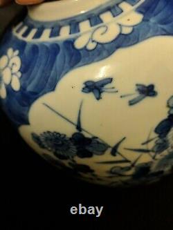Antique Chinese ginger Jar Blue White Hand Painted 4mark xangsi 13/14cm
