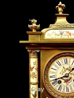 Antique Clock French Hand Painted Porcelain Bronze Fine Large Heavy Mantel Clock