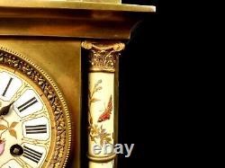 Antique Clock French Hand Painted Porcelain Bronze Fine Large Heavy Mantel Clock