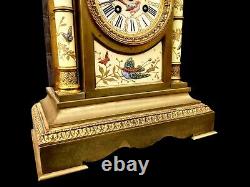 Antique Clock French Hand Painted Porcelain Bronze Fine Large Heavy Mantel Clock