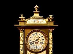 Antique Clock French Hand Painted Porcelain Bronze Fine Large Heavy Mantel Clock