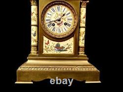 Antique Clock French Hand Painted Porcelain Bronze Fine Large Heavy Mantel Clock