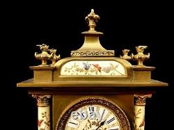 Antique Clock French Hand Painted Porcelain Bronze Fine Large Heavy Mantel Clock