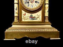 Antique Clock French Hand Painted Porcelain Bronze Fine Large Heavy Mantel Clock