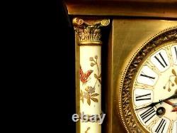 Antique Clock French Hand Painted Porcelain Bronze Fine Large Heavy Mantel Clock