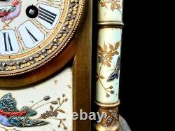 Antique Clock French Hand Painted Porcelain Bronze Fine Large Heavy Mantel Clock