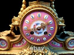 Antique Clock French Sevres Bronze Large Hand Painted Porcelain Ormolu Striking