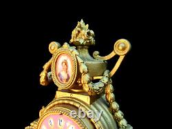 Antique Clock French Sevres Bronze Large Hand Painted Porcelain Ormolu Striking