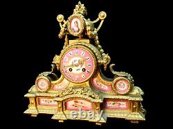 Antique Clock French Sevres Bronze Large Hand Painted Porcelain Ormolu Striking