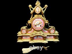 Antique Clock French Sevres Bronze Large Hand Painted Porcelain Ormolu Striking