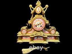 Antique Clock French Sevres Bronze Large Hand Painted Porcelain Ormolu Striking