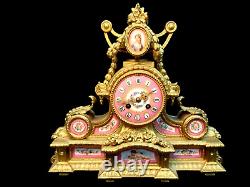 Antique Clock French Sevres Bronze Large Hand Painted Porcelain Ormolu Striking