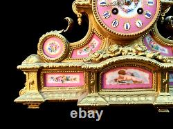 Antique Clock French Sevres Bronze Large Hand Painted Porcelain Ormolu Striking