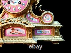 Antique Clock French Sevres Bronze Large Hand Painted Porcelain Ormolu Striking