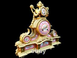 Antique Clock French Sevres Bronze Large Hand Painted Porcelain Ormolu Striking