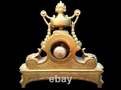 Antique Clock French Sevres Bronze Large Hand Painted Porcelain Ormolu Striking