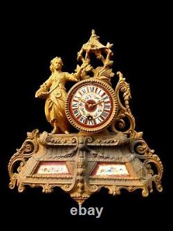 Antique Clock French Sevres Hand Painted Porcelain Ormolu Mantel Clock c1860