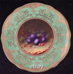 Antique Coalport Porcelain Plate Hand Painted With Fruit By Fh Chivers