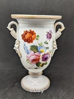 Antique Coalport Porcelain Regency Vase with Hand-Painted Flowers & Mask Handles