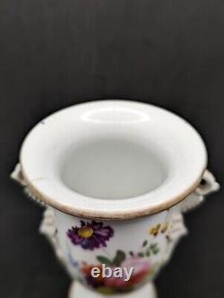 Antique Coalport Porcelain Regency Vase with Hand-Painted Flowers & Mask Handles