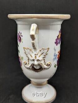 Antique Coalport Porcelain Regency Vase with Hand-Painted Flowers & Mask Handles