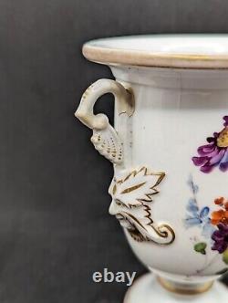 Antique Coalport Porcelain Regency Vase with Hand-Painted Flowers & Mask Handles