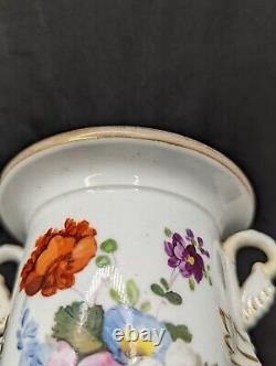 Antique Coalport Porcelain Regency Vase with Hand-Painted Flowers & Mask Handles