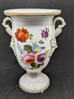 Antique Coalport Porcelain Regency Vase with Hand-Painted Flowers & Mask Handles