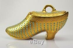 Antique Coalport Turquoise Jeweled Porcelain Gold Gilded Hand Painted Shoe