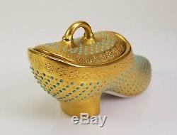 Antique Coalport Turquoise Jeweled Porcelain Gold Gilded Hand Painted Shoe