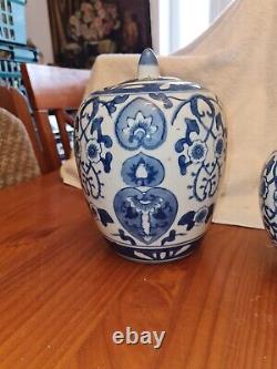 Antique Collection Of 3 Hand Painted Chinese Blue & White Ginger Jars & Vase