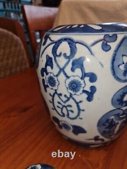 Antique Collection Of 3 Hand Painted Chinese Blue & White Ginger Jars & Vase