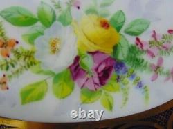 Antique Copeland English Handpainted Cobalt Porcelain Bowl Underplate Flowers