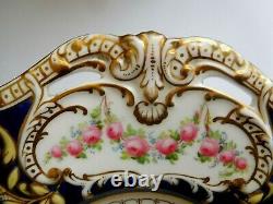 Antique Copeland Porcelain Low Comport With Enamelled Roses Raised Aov Initials