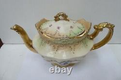 Antique Crown Devon S. F & Co Porcelain Hand Painted Teapot Floral Gilt
