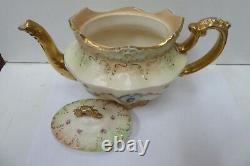 Antique Crown Devon S. F & Co Porcelain Hand Painted Teapot Floral Gilt