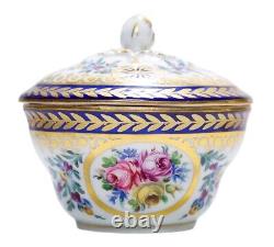 Antique DRESDEN Germany Hand Painted Floral Motif Porcelain Covered Sugar Bowl