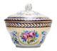Antique Dresden Germany Hand Painted Floral Motif Porcelain Covered Sugar Bowl