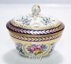 Antique DRESDEN Germany Hand Painted Floral Motif Porcelain Covered Sugar Bowl