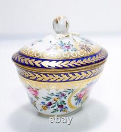 Antique DRESDEN Germany Hand Painted Floral Motif Porcelain Covered Sugar Bowl