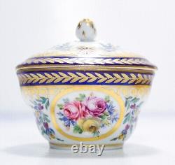 Antique DRESDEN Germany Hand Painted Floral Motif Porcelain Covered Sugar Bowl