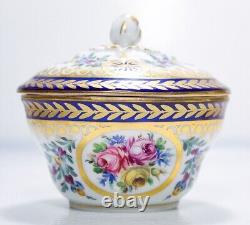 Antique DRESDEN Germany Hand Painted Floral Motif Porcelain Covered Sugar Bowl