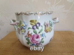 Antique DRESDEN Porcelain Hand Painted Flowers PLANT POT Planter Floral Handles